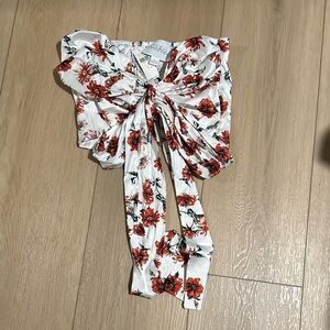 Burnt Orange Floral Tie-Front Top